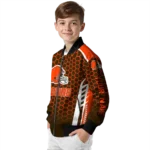 personalized cleveland browns hexagon grid brown bomber jacket best selling