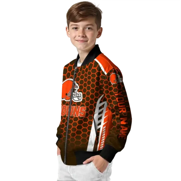 personalized cleveland browns hexagon grid brown bomber jacket trendy