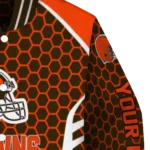 personalized cleveland browns hexagon grid brown varsity jacket best selling.webp
