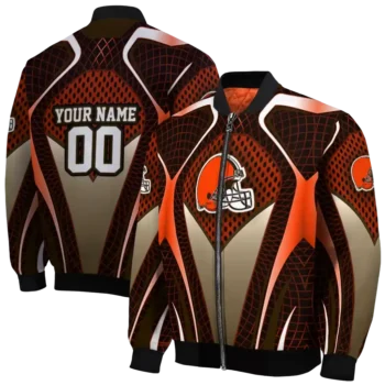 personalized cleveland browns mesh chest brown crocs black bomber jacket fashion forward