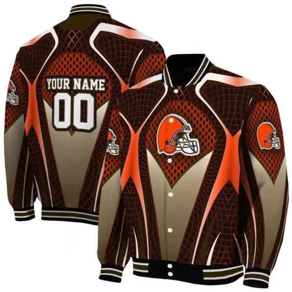 personalized cleveland browns mesh chest brown crocs black varsity jacket fashion forward.webp