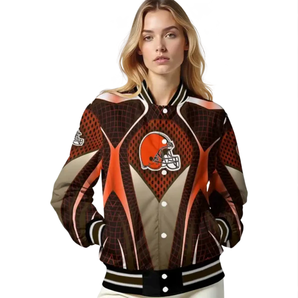 personalized cleveland browns mesh chest brown crocs black varsity jacket latest model.webp