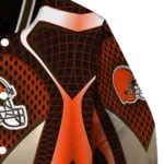 personalized cleveland browns mesh chest brown crocs black varsity jacket best selling.webp