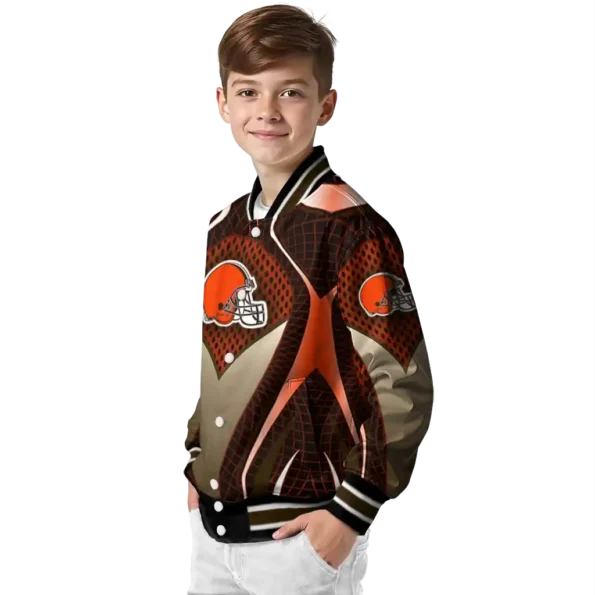 personalized cleveland browns mesh chest brown crocs black varsity jacket trendy.webp