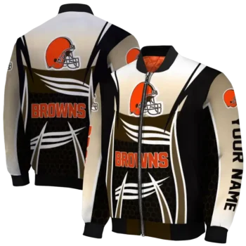 personalized cleveland browns mesh effect brown black bomber jacket fashion forward
