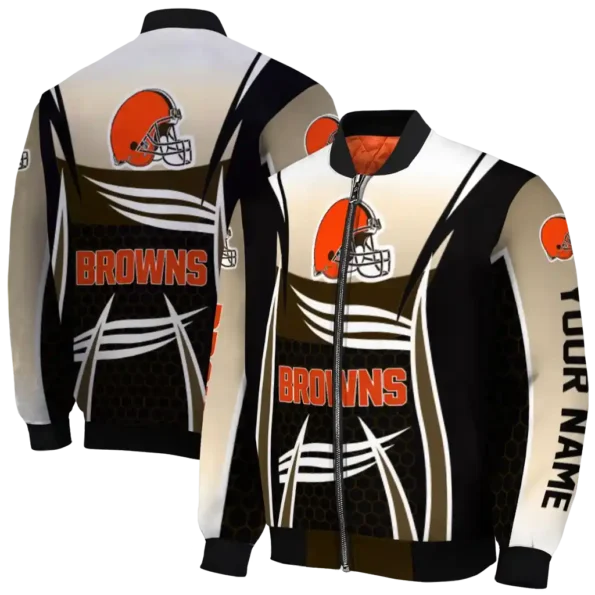 personalized cleveland browns mesh effect brown black bomber jacket fashion forward
