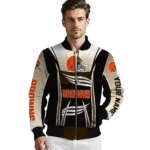 personalized cleveland browns mesh effect brown black bomber jacket best selling