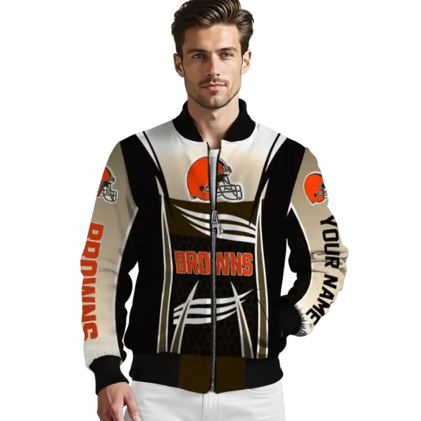 personalized cleveland browns mesh effect brown black bomber jacket high quality