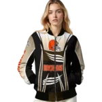 personalized cleveland browns mesh effect brown black bomber jacket best selling