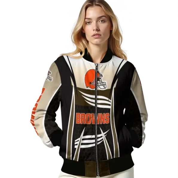 personalized cleveland browns mesh effect brown black bomber jacket latest model