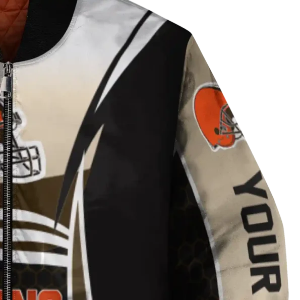 personalized cleveland browns mesh effect brown black bomber jacket premium grade