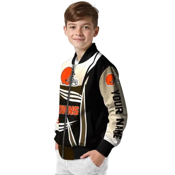 personalized cleveland browns mesh effect brown black bomber jacket trendy
