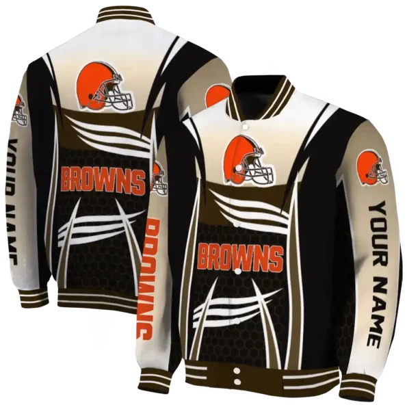 personalized cleveland browns mesh effect brown black varsity jacket fashion forward.webp
