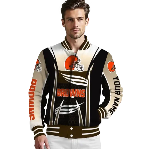 personalized cleveland browns mesh effect brown black varsity jacket high quality.webp