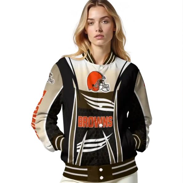 personalized cleveland browns mesh effect brown black varsity jacket latest model.webp