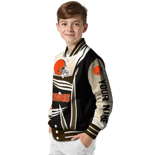 personalized cleveland browns mesh effect brown black varsity jacket trendy.webp