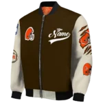 personalized cleveland browns razorback outline brown nude bomber jacket best selling