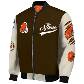 personalized cleveland browns razorback outline brown nude bomber jacket best selling