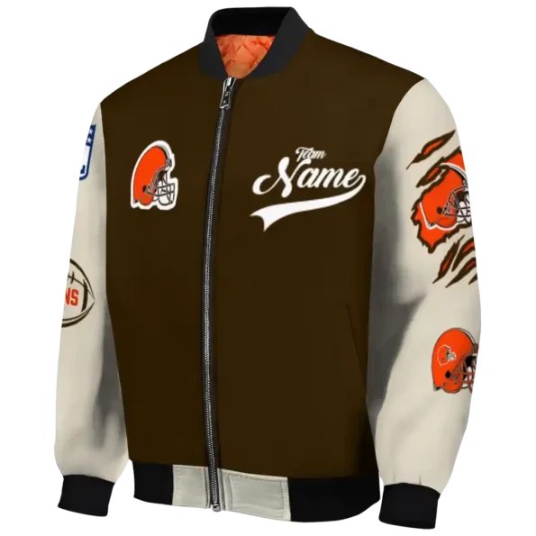 personalized cleveland browns razorback outline brown nude bomber jacket best selling