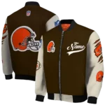 personalized cleveland browns razorback outline brown nude bomber jacket best selling