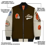 personalized cleveland browns razorback outline brown nude bomber jacket best selling