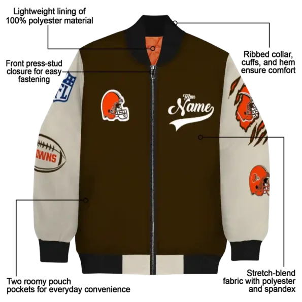 personalized cleveland browns razorback outline brown nude bomber jacket new arrival