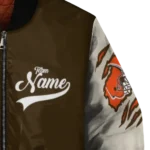 personalized cleveland browns razorback outline brown nude bomber jacket best selling