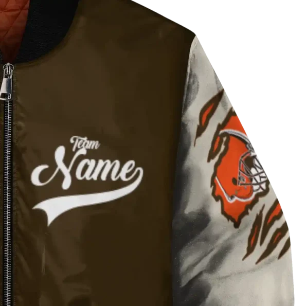 personalized cleveland browns razorback outline brown nude bomber jacket premium grade