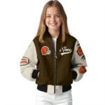 personalized cleveland browns razorback outline brown nude bomber jacket best selling
