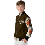 personalized cleveland browns razorback outline brown nude bomber jacket best selling