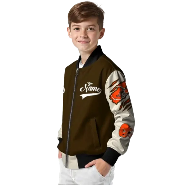 personalized cleveland browns razorback outline brown nude bomber jacket trendy