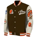personalized cleveland browns razorback outline brown nude varsity jacket best selling.webp