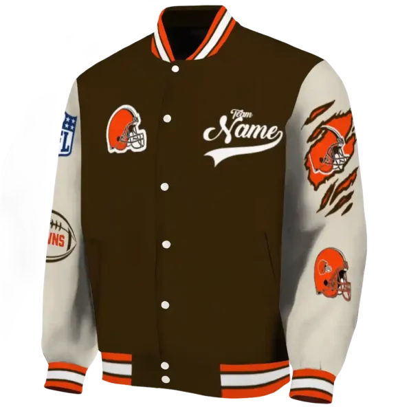 personalized cleveland browns razorback outline brown nude varsity jacket best selling.webp