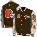 personalized cleveland browns razorback outline brown nude varsity jacket best selling.webp