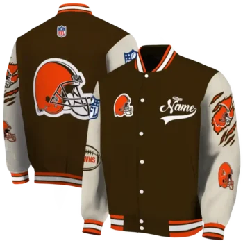 personalized cleveland browns razorback outline brown nude varsity jacket fashion forward.webp