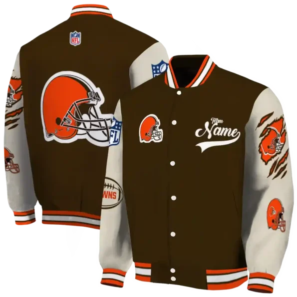 personalized cleveland browns razorback outline brown nude varsity jacket fashion forward.webp
