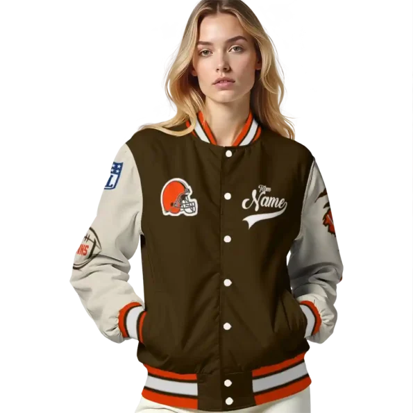 personalized cleveland browns razorback outline brown nude varsity jacket latest model.webp