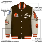 personalized cleveland browns razorback outline brown nude varsity jacket best selling.webp