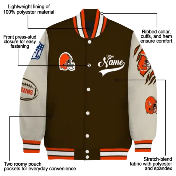 personalized cleveland browns razorback outline brown nude varsity jacket new arrival.webp