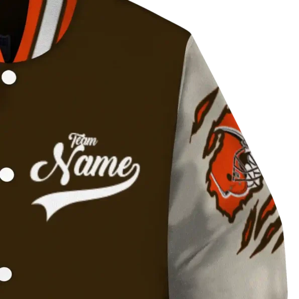 personalized cleveland browns razorback outline brown nude varsity jacket premium grade.webp