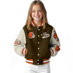 personalized cleveland browns razorback outline brown nude varsity jacket best selling.webp