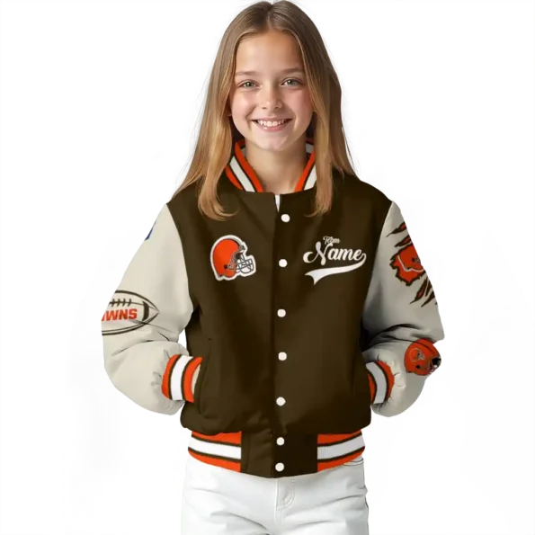 personalized cleveland browns razorback outline brown nude varsity jacket top rated.webp