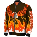 personalized cleveland browns winged blaze brown white bomber jacket best selling