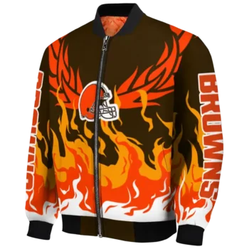 personalized cleveland browns winged blaze brown white bomber jacket best selling