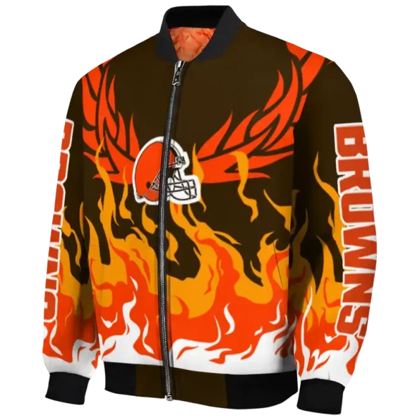 personalized cleveland browns winged blaze brown white bomber jacket best selling