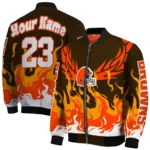 personalized cleveland browns winged blaze brown white bomber jacket best selling