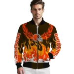 personalized cleveland browns winged blaze brown white bomber jacket best selling