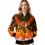 personalized cleveland browns winged blaze brown white bomber jacket best selling