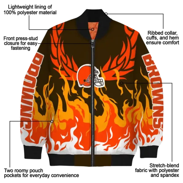 personalized cleveland browns winged blaze brown white bomber jacket new arrival