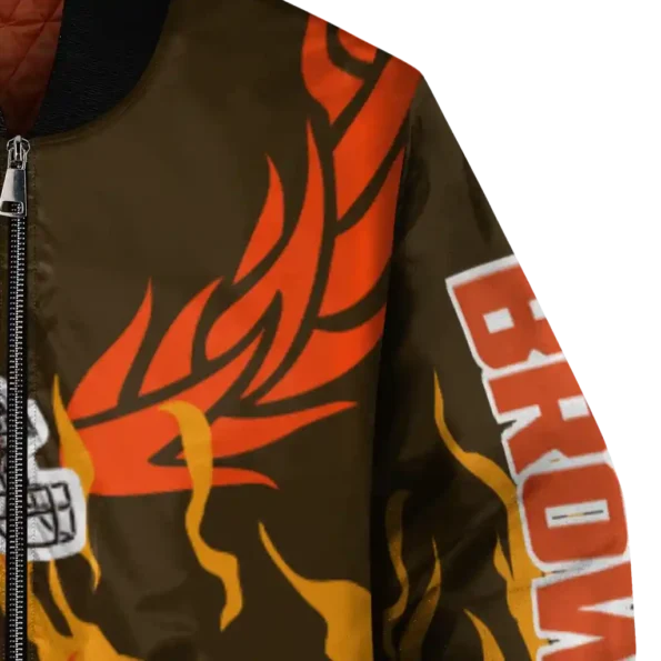 personalized cleveland browns winged blaze brown white bomber jacket premium grade